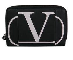 Valentino V-Logo Zippy Wallet, Leather, Black, DB, B, 3*